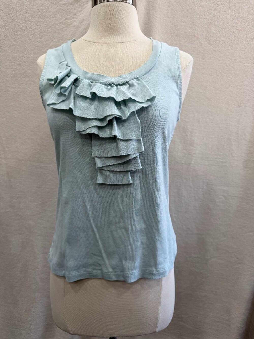 Talbots Light Blue Ruffle Tank Top Pima Cotton Sleeveless Blouse Medium